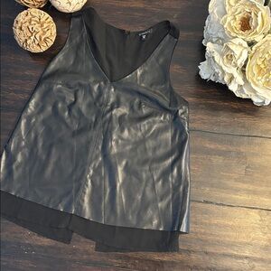 Black faux leather v-neck top -  Dynamite XS